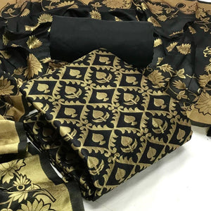 Black Festive Wear Woven Banarasi Silk Dress Material - Peachmode