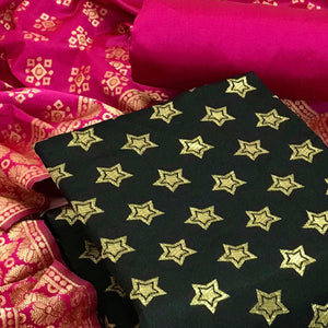 Black Festive Wear Woven Banarasi Silk Dress Material - Peachmode