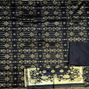 Black Festive Wear Woven Banarasi Silk Dress Material - Peachmode