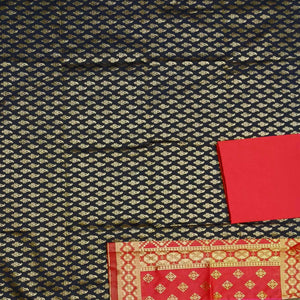 Black Festive Wear Woven Banarasi Silk Dress Material - Peachmode