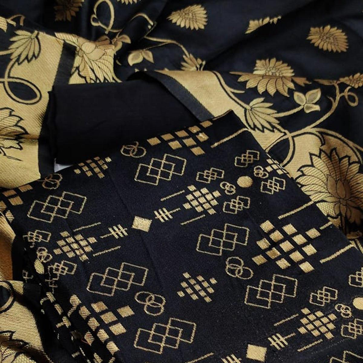 Black Festive Wear Woven Banarasi Silk Dress Material - Peachmode