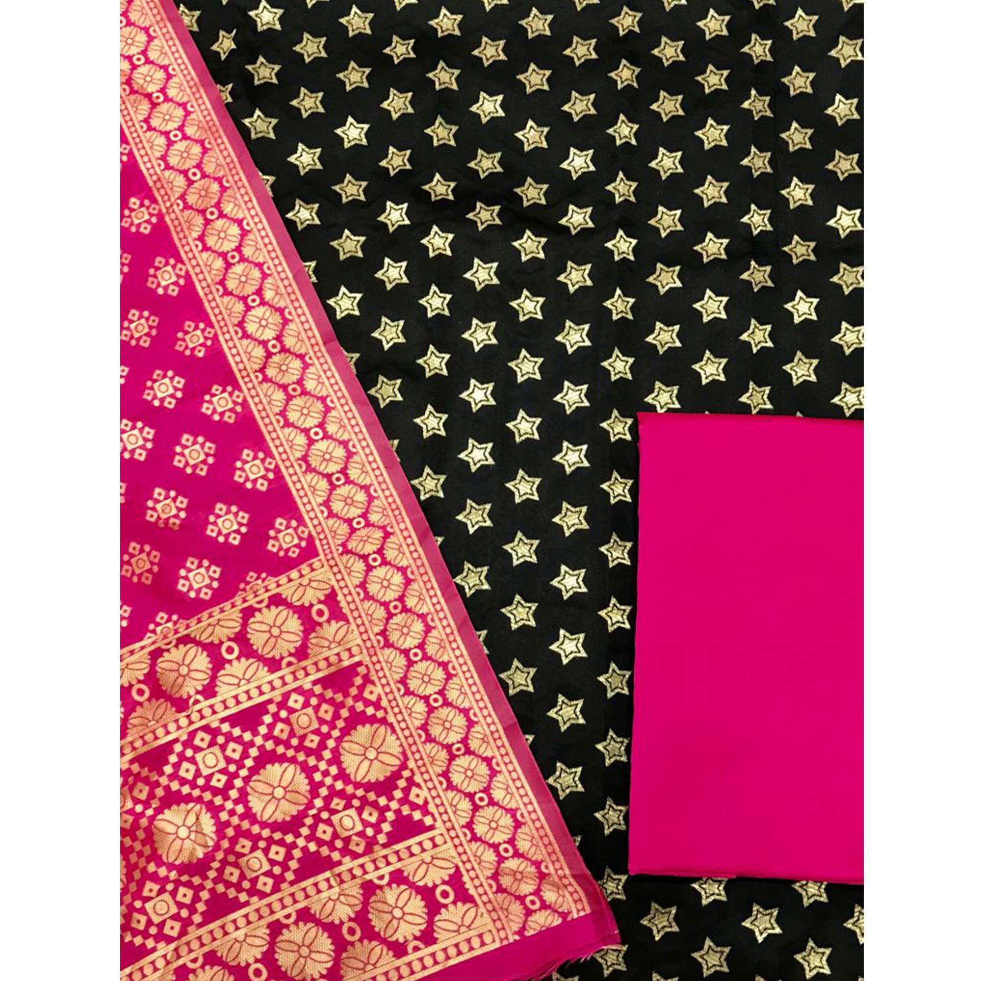 Black Festive Wear Woven Banarasi Silk Dress Material - Peachmode