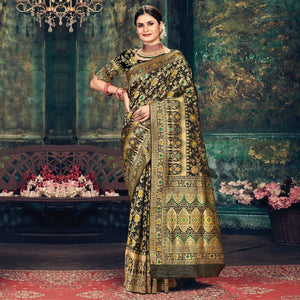 Black Festive Wear Woven Banarasi Silk Saree - Peachmode