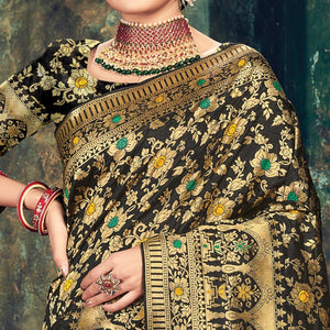 Black Festive Wear Woven Banarasi Silk Saree - Peachmode