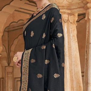 Black Festive Wear Woven Banarasi Silk Saree - Peachmode