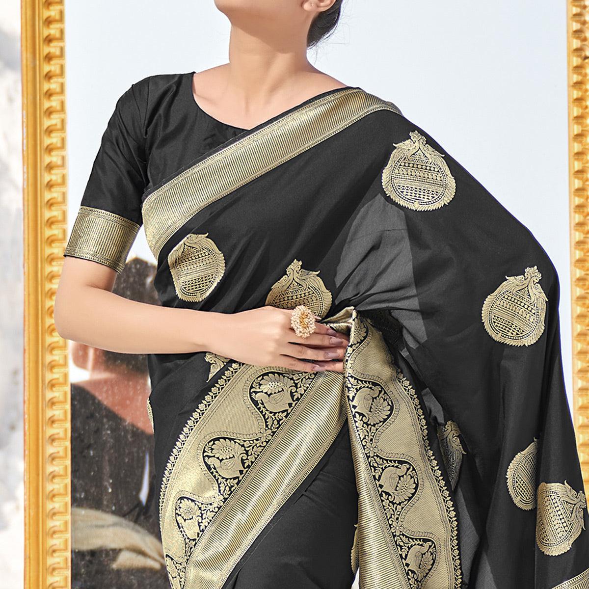 Black Festive Wear Woven Banarasi Silk Saree - Peachmode