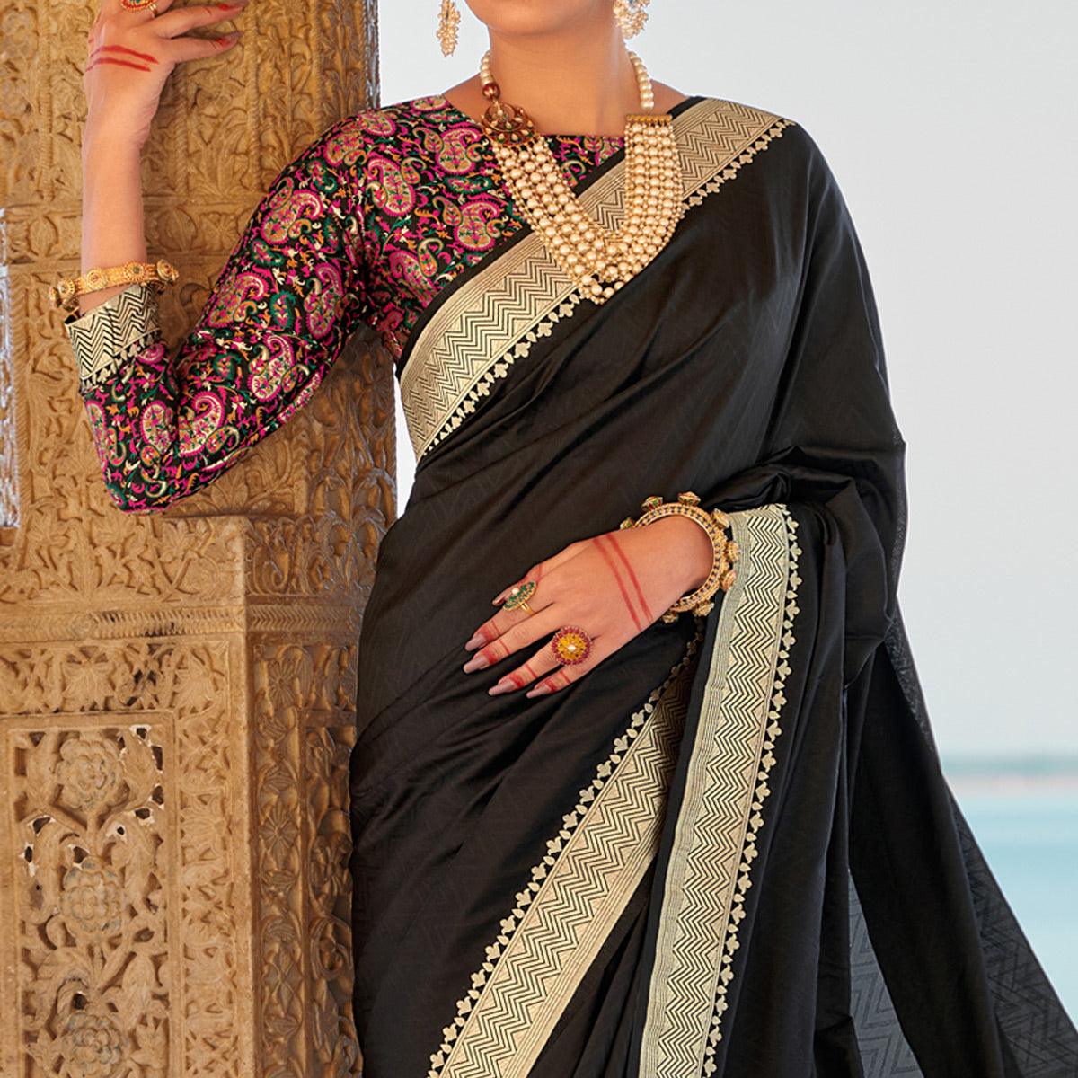 Black Festive Wear Woven Banarasi Silk Saree - Peachmode