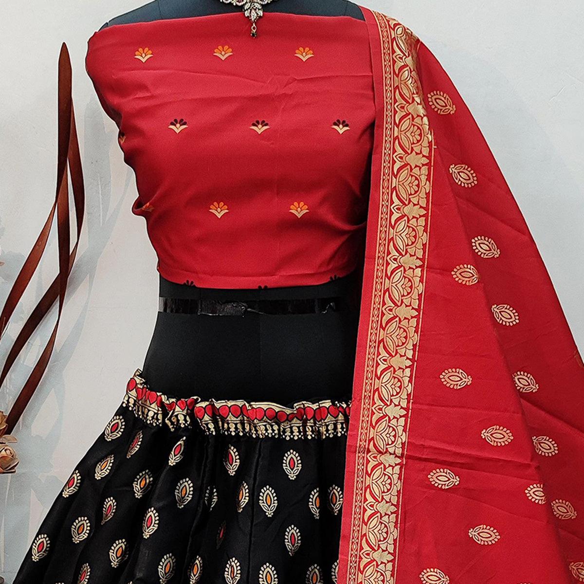 Black  Festive Wear Woven Heavy Brocade Lehenga Choli - Peachmode