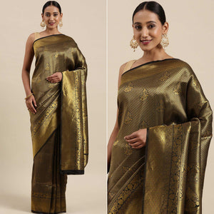 Black Festive Wear Woven Kanjivaram Silk Saree - Peachmode