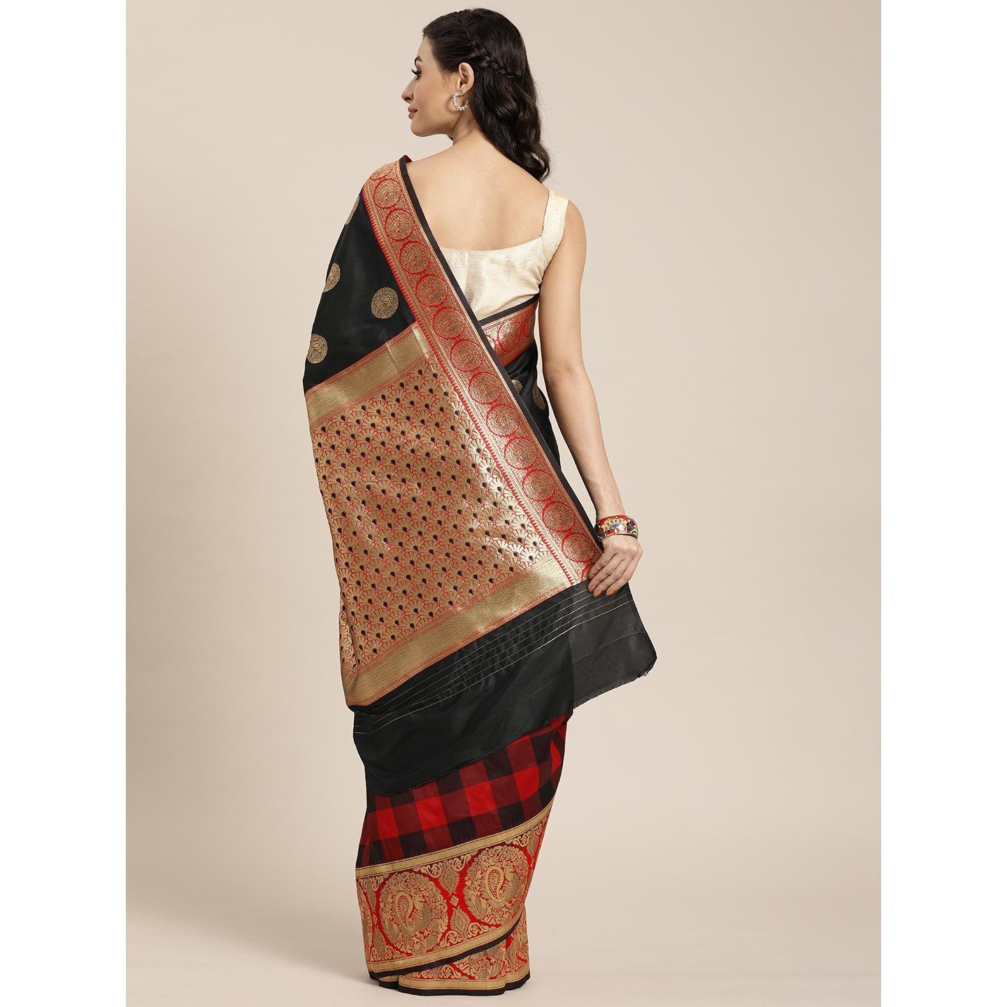 Black Festive Wear Woven Kanjivaram Silk Saree - Peachmode