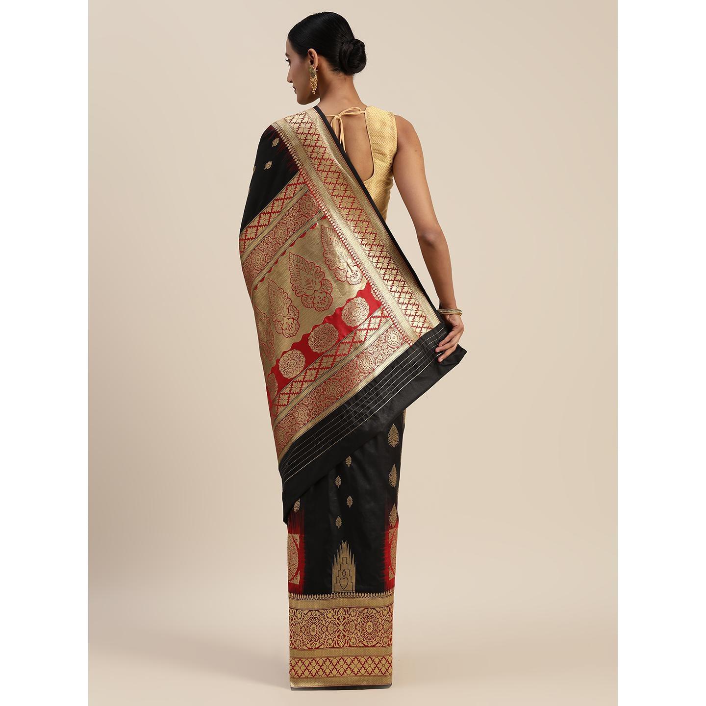 Black Festive Wear Woven Kanjivaram Silk Saree - Peachmode