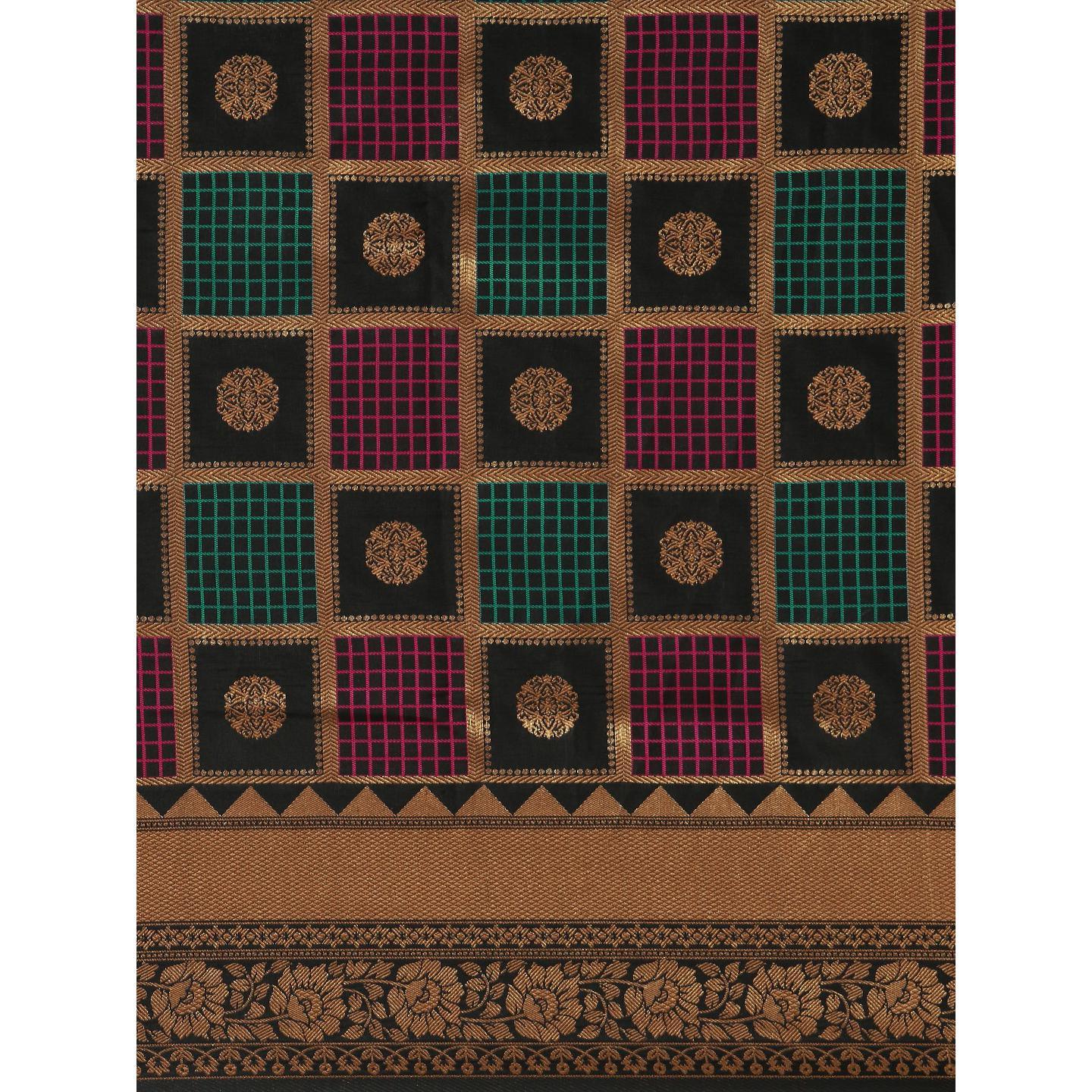 Black Festive Wear Woven Kanjivaram Silk Saree - Peachmode