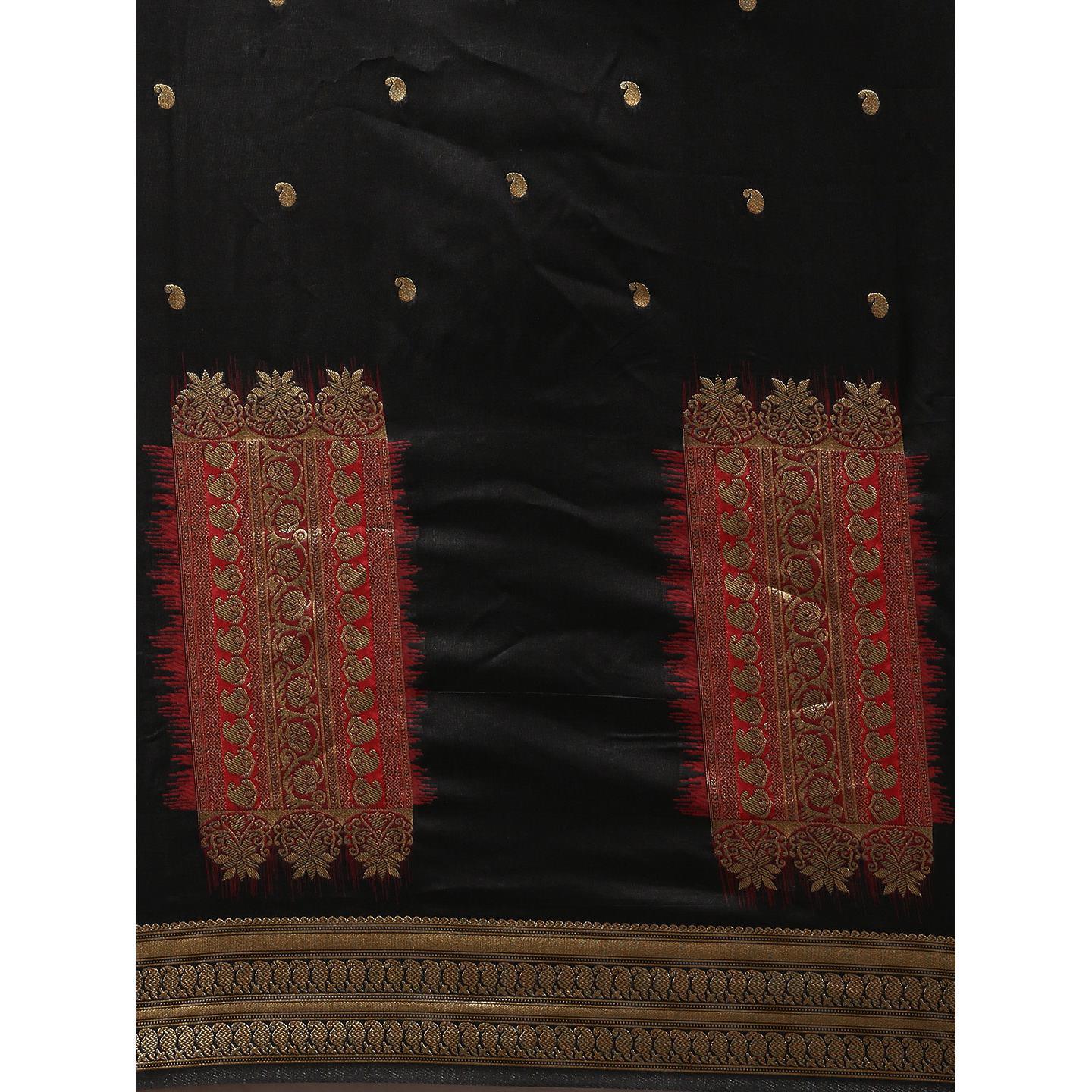 Black Festive Wear Woven Kanjivaram Silk Saree - Peachmode