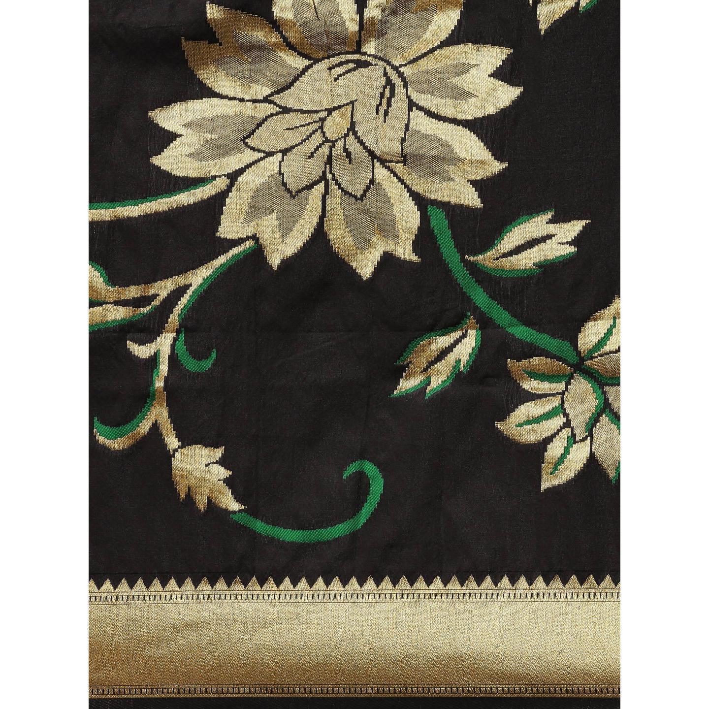 Black Festive Wear Woven Kanjivaram Silk Saree - Peachmode