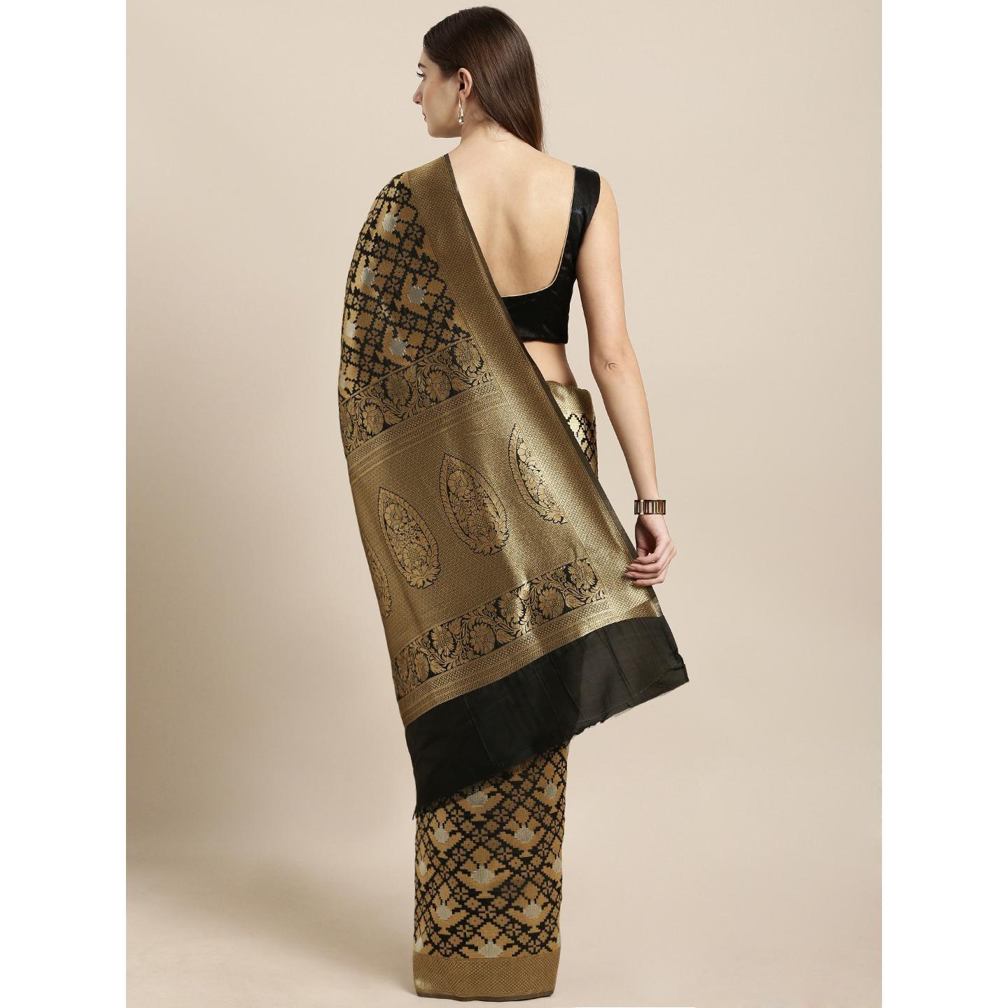 Black Festive Wear Woven Kanjivaram Silk Saree - Peachmode