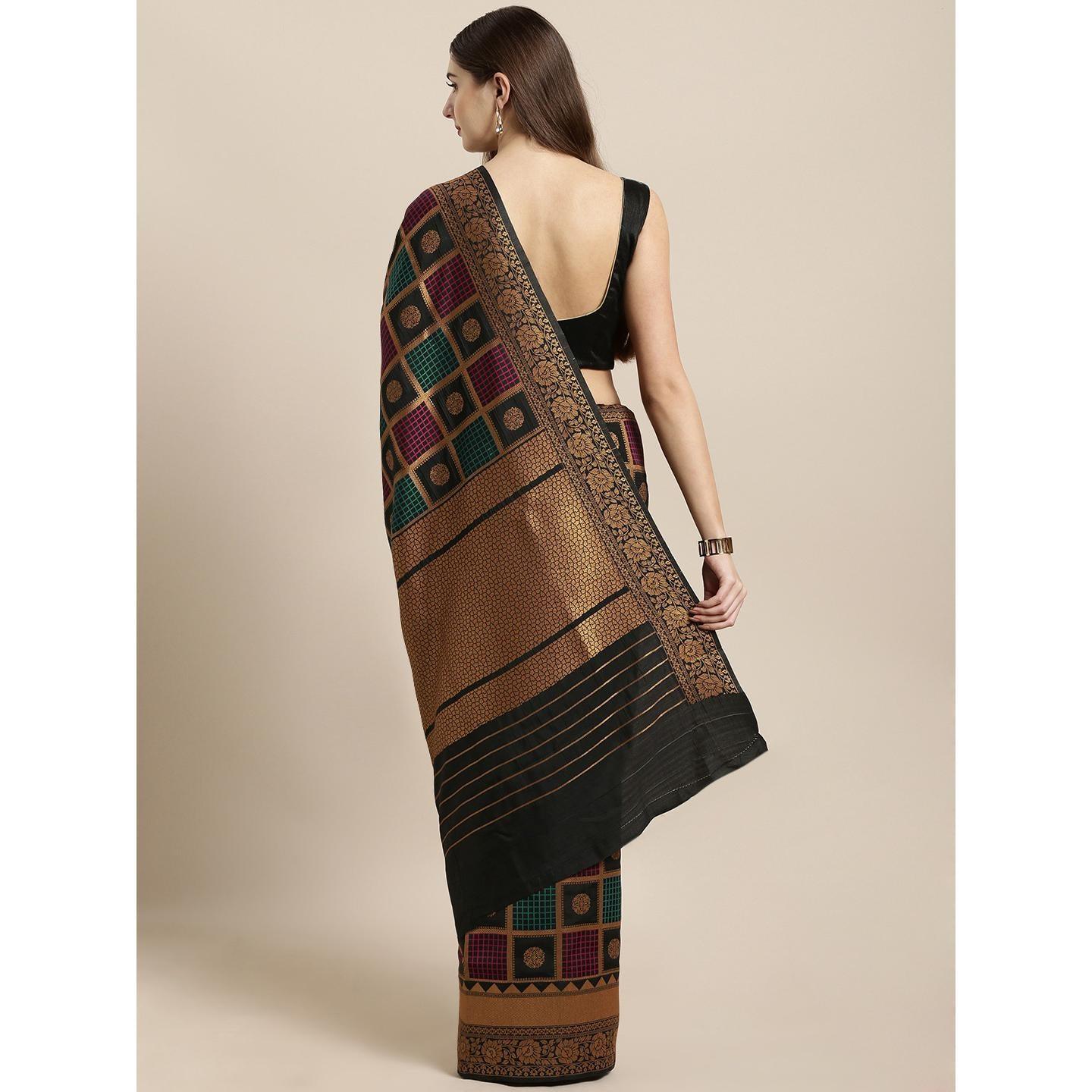 Black Festive Wear Woven Kanjivaram Silk Saree - Peachmode