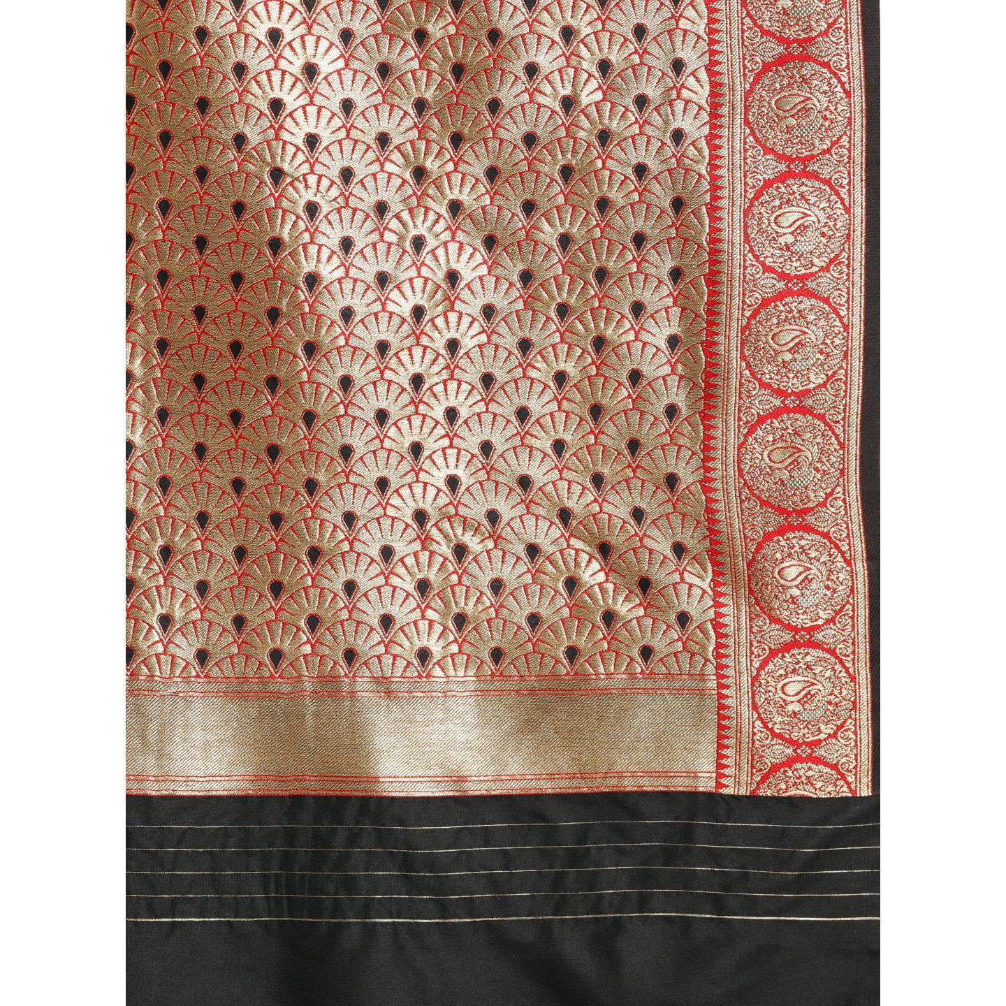 Black Festive Wear Woven Kanjivaram Silk Saree - Peachmode