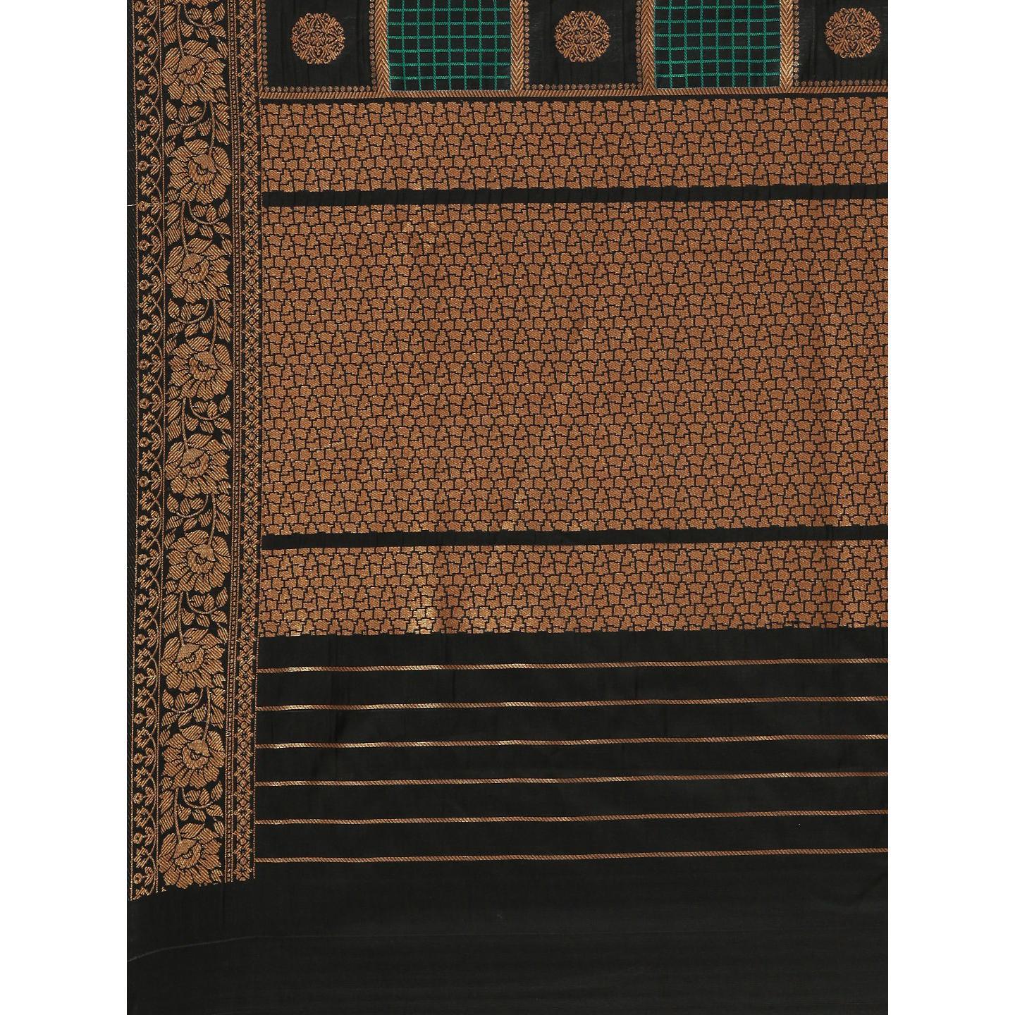 Black Festive Wear Woven Kanjivaram Silk Saree - Peachmode