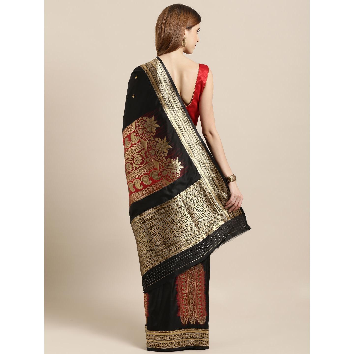 Black Festive Wear Woven Kanjivaram Silk Saree - Peachmode