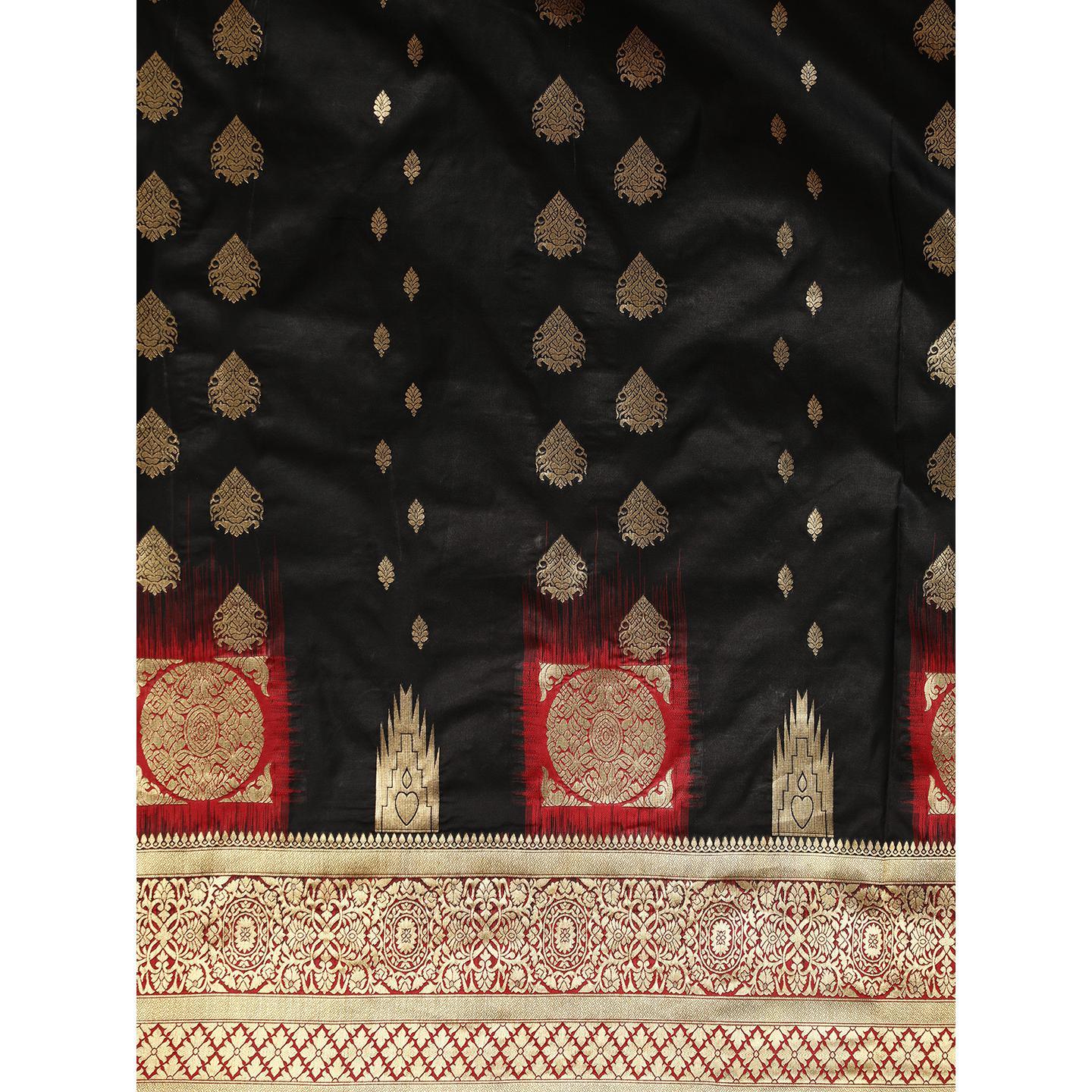 Black Festive Wear Woven Kanjivaram Silk Saree - Peachmode