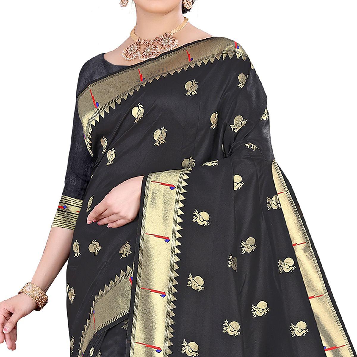 Black Festive Wear Woven Pure Paithani Silk Saree - Peachmode