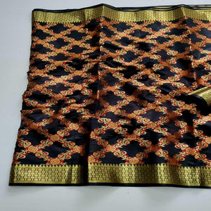 Black Festive Wear Woven Silk Saree With Meena Butta Rich Pallu - Peachmode