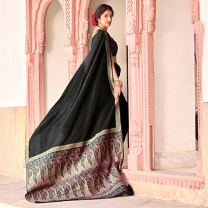 Black Festive Wear Woven Soft Banarasi Silk Saree - Peachmode