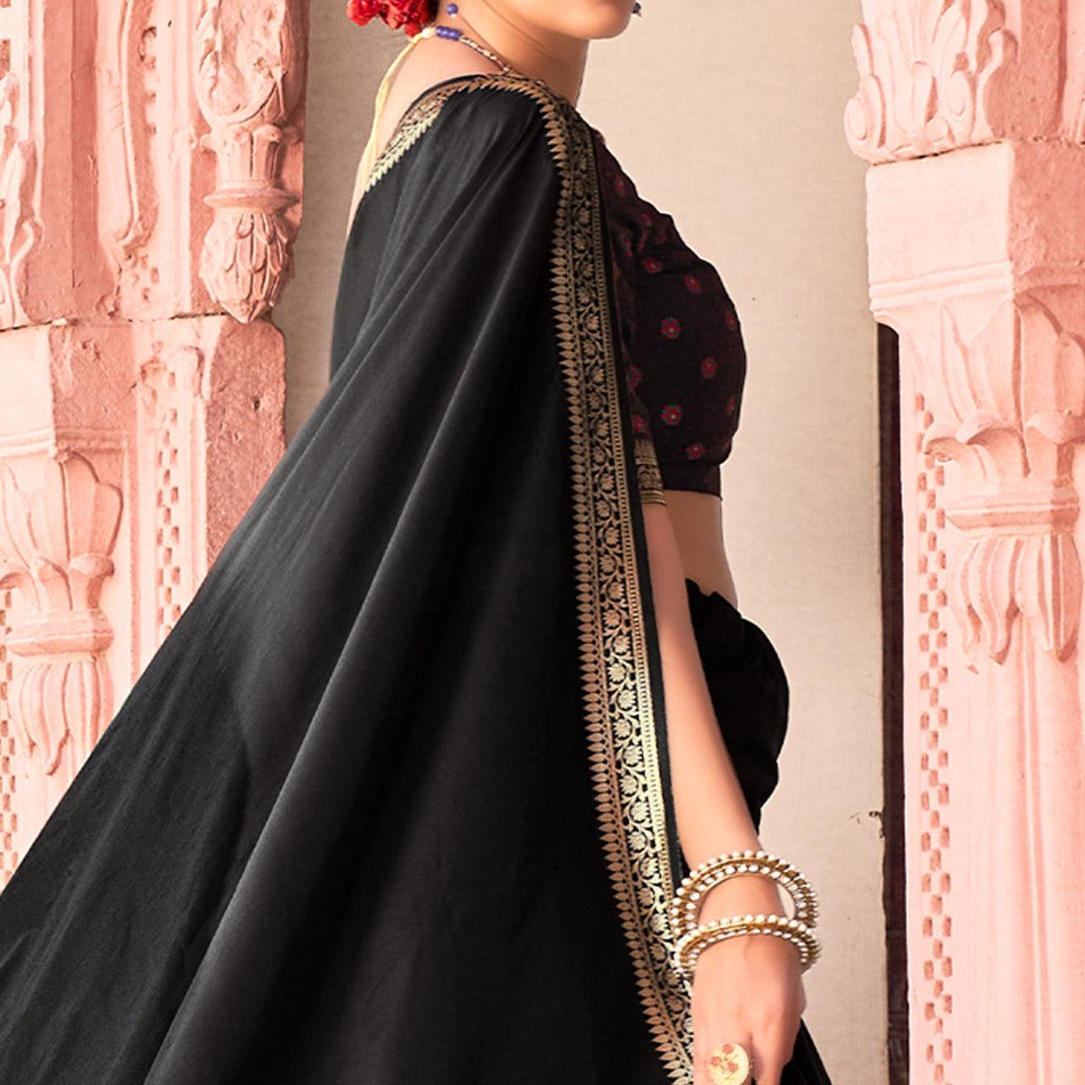 Black Festive Wear Woven Soft Banarasi Silk Saree - Peachmode