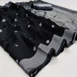 Black Festive Wear Zari Woven Soft Silk Saree - Peachmode