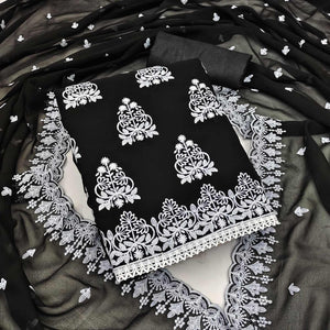 Black Floral Embroidered Georgette Dress Material - Peachmode