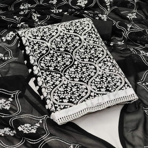 Black Floral Embroidered Georgette Dress Material - Peachmode