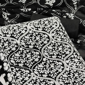 Black Floral Embroidered Georgette Dress Material - Peachmode