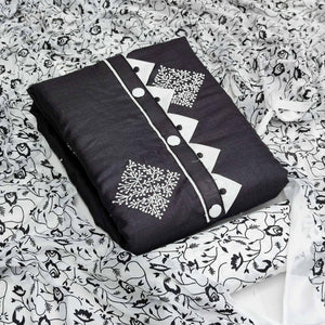 Black Floral Embroidered Pure Cotton Dress Material - Peachmode