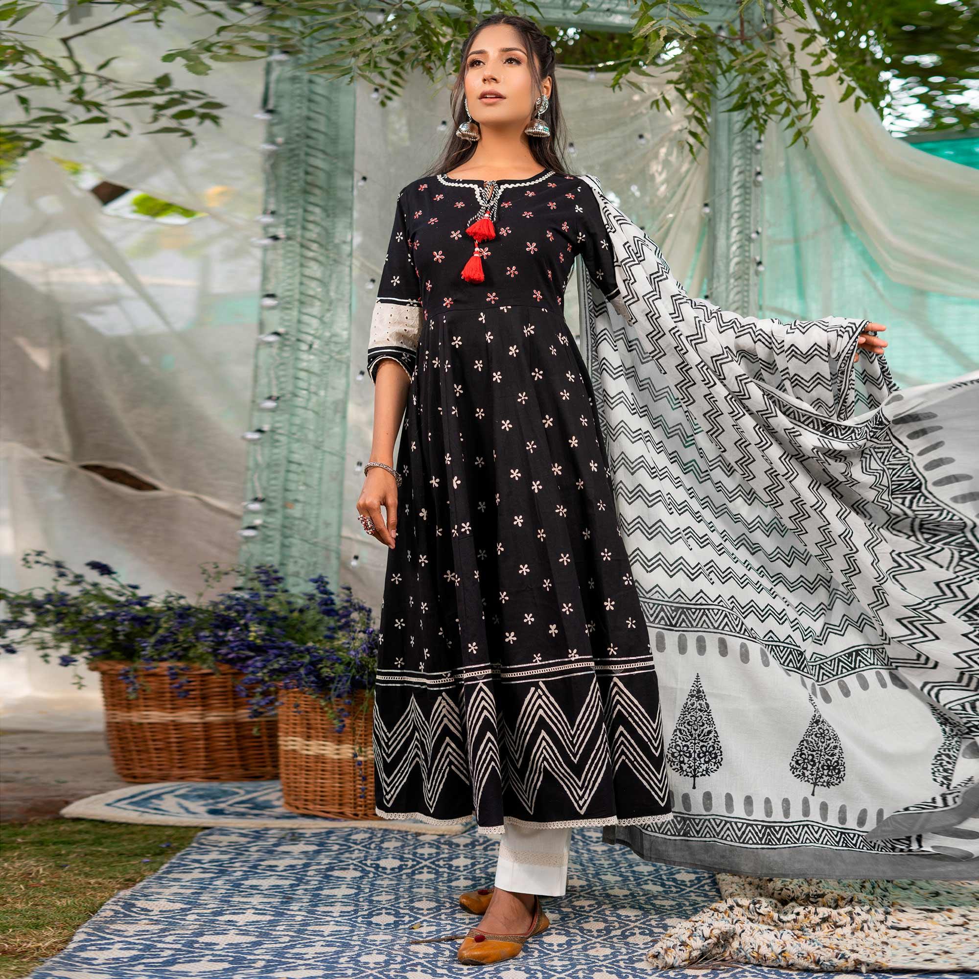 cotton printed anarkali dress Women's Cotton Printed Anarkali Kurti with Palazzo Pants Set, Floral_486 at Amazon Women's Clothing store
