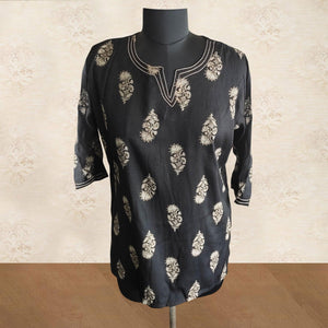 Black Floral Printed Rayon Top - Peachmode