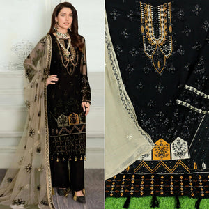 Black Floral Sequence Embroidered Georgette Pakistani Suit - Peachmode