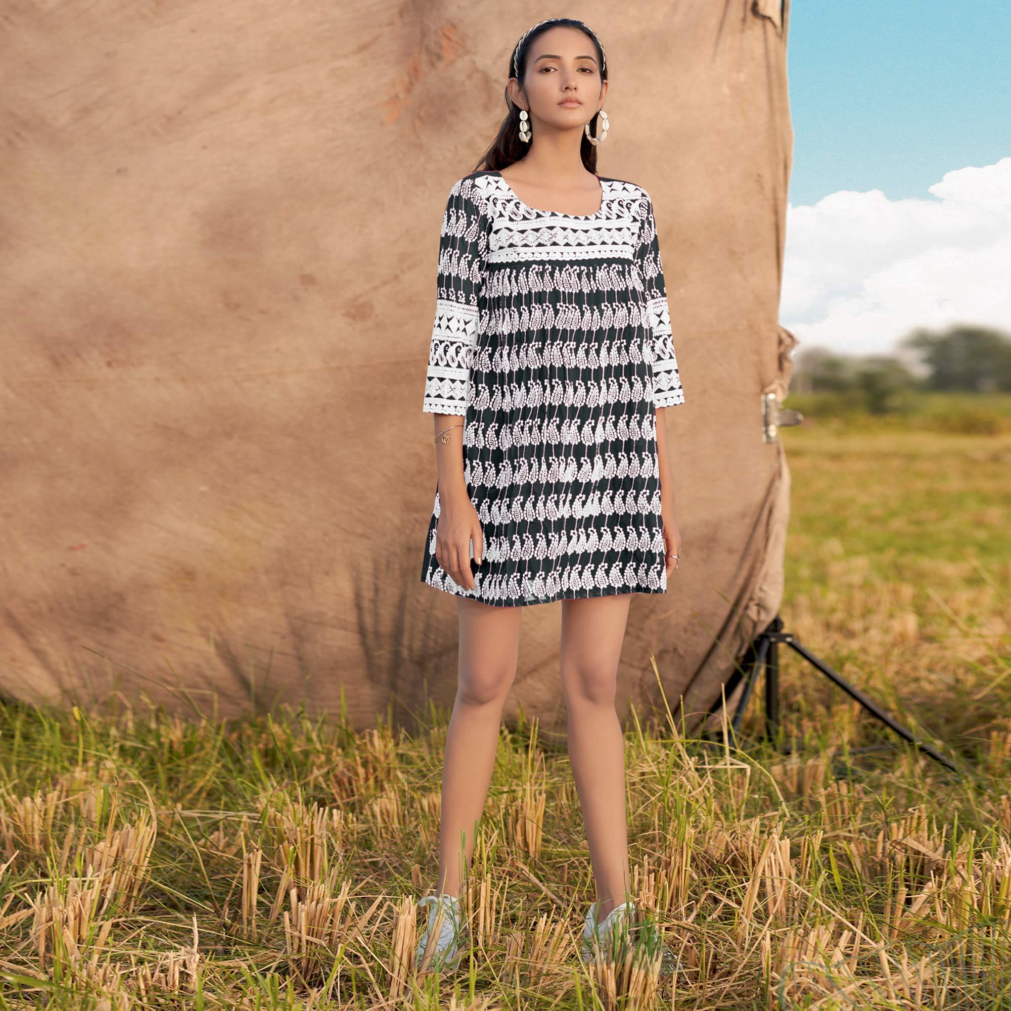 Black Lucknowi Georgette Top - Peachmode