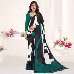 Black-Morpich Geometric Printed Georgette Saree - Peachmode