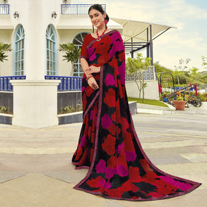 Black - Multicolored Partywear Printed Georgette Saree - Peachmode