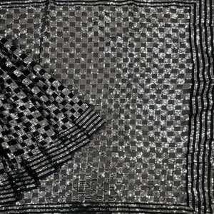 Black Party Wear Embellished Georgette Saree - Peachmode