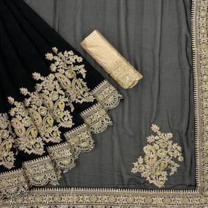 Black Party Wear Embellished Georgette Saree - Peachmode