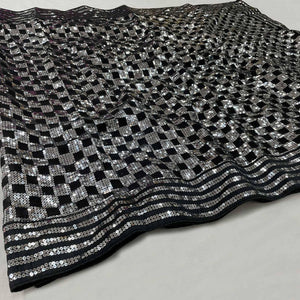 Black Party Wear Embellished Georgette Saree - Peachmode