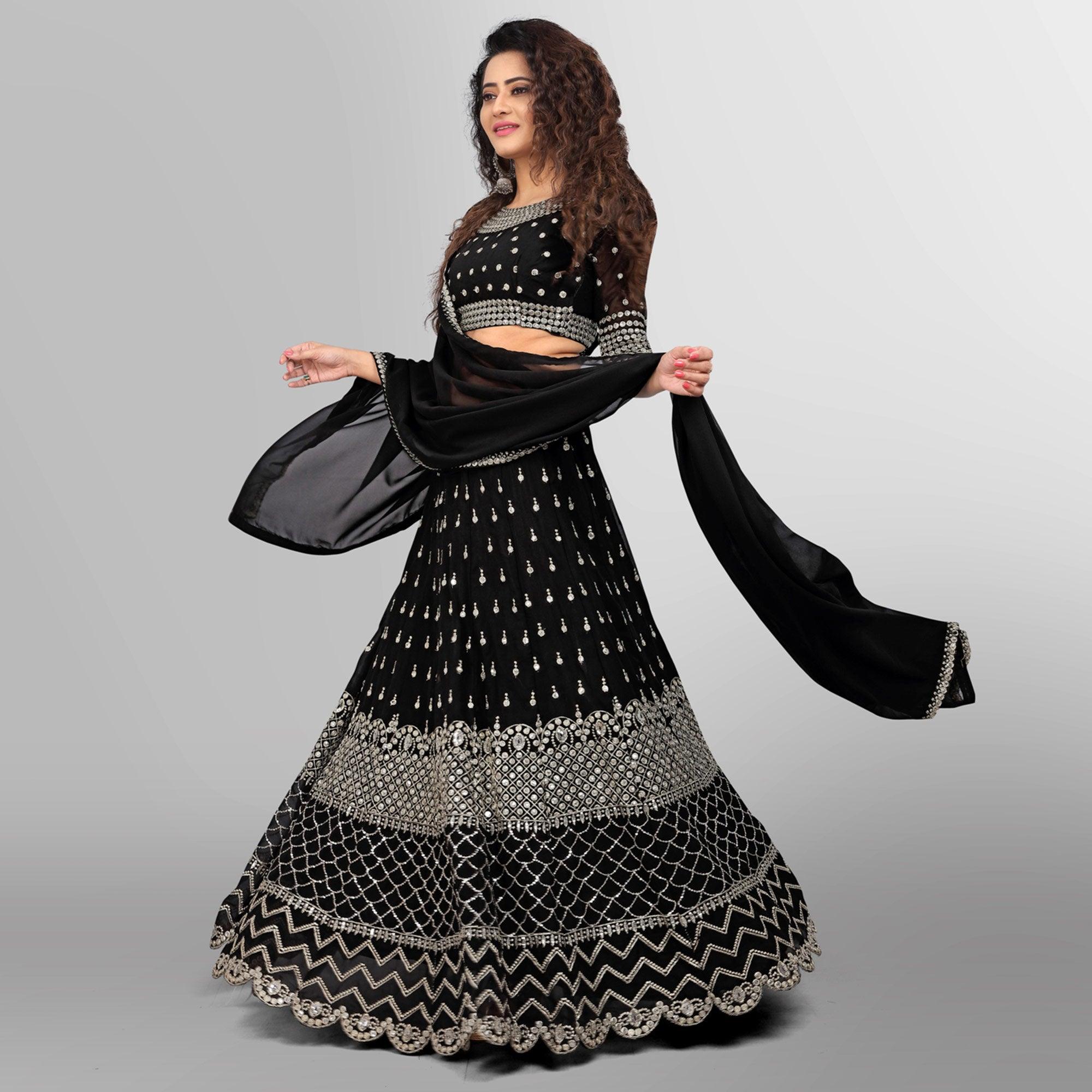 Black Party Wear Sequence Embroidered Georgette Lehenga Choli - Peachmode