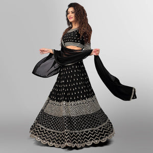 Black Party Wear Sequence Embroidered Georgette Lehenga Choli - Peachmode