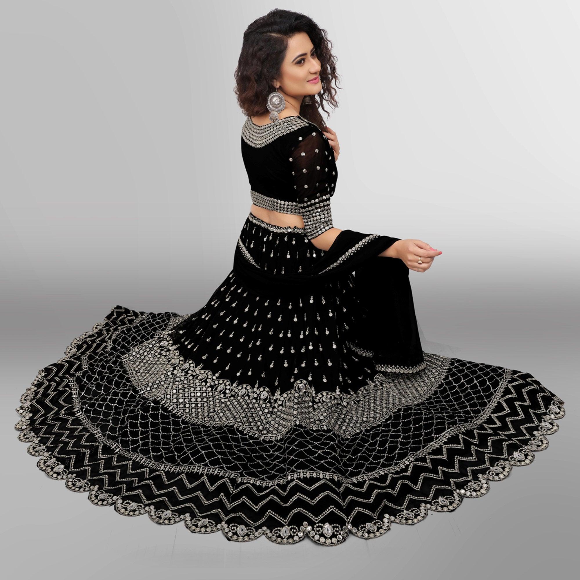 Black Party Wear Sequence Embroidered Georgette Lehenga Choli - Peachmode