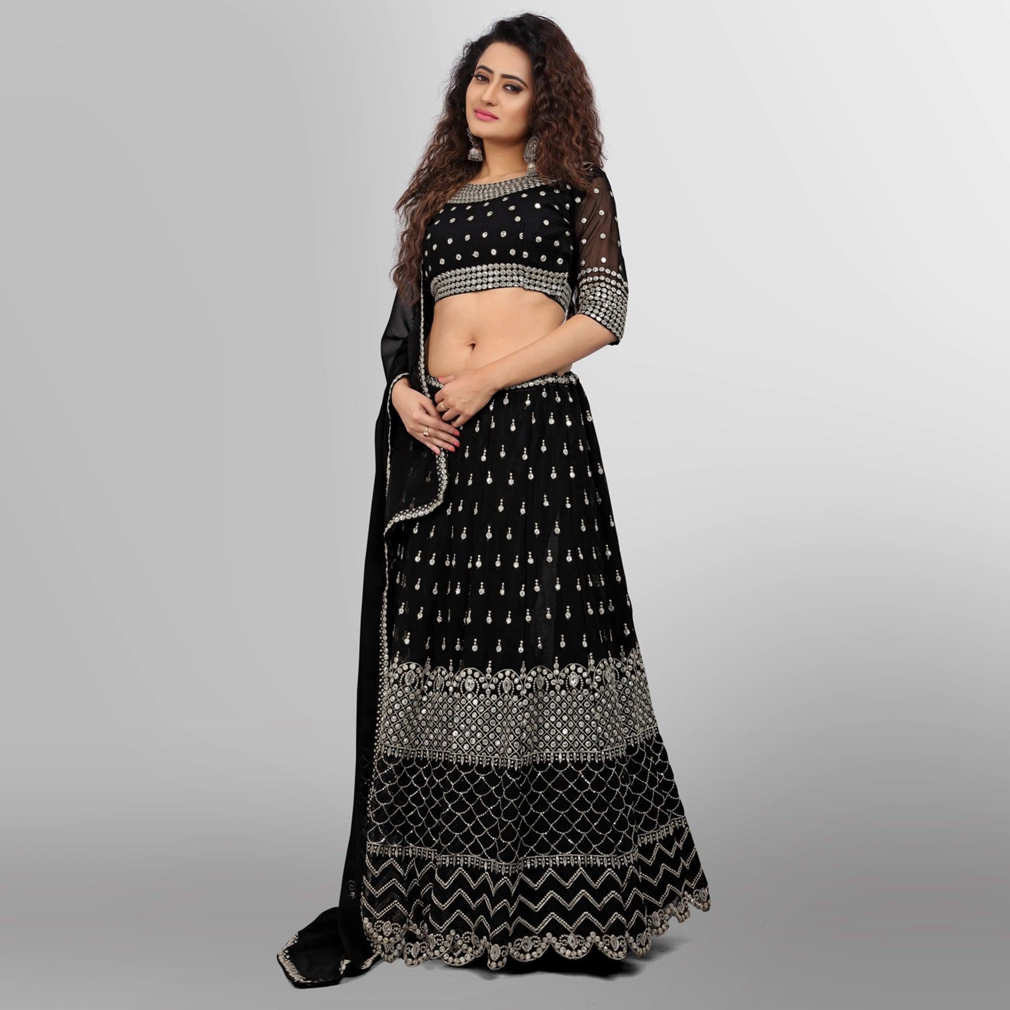 Black Party Wear Sequence Embroidered Georgette Lehenga Choli - Peachmode