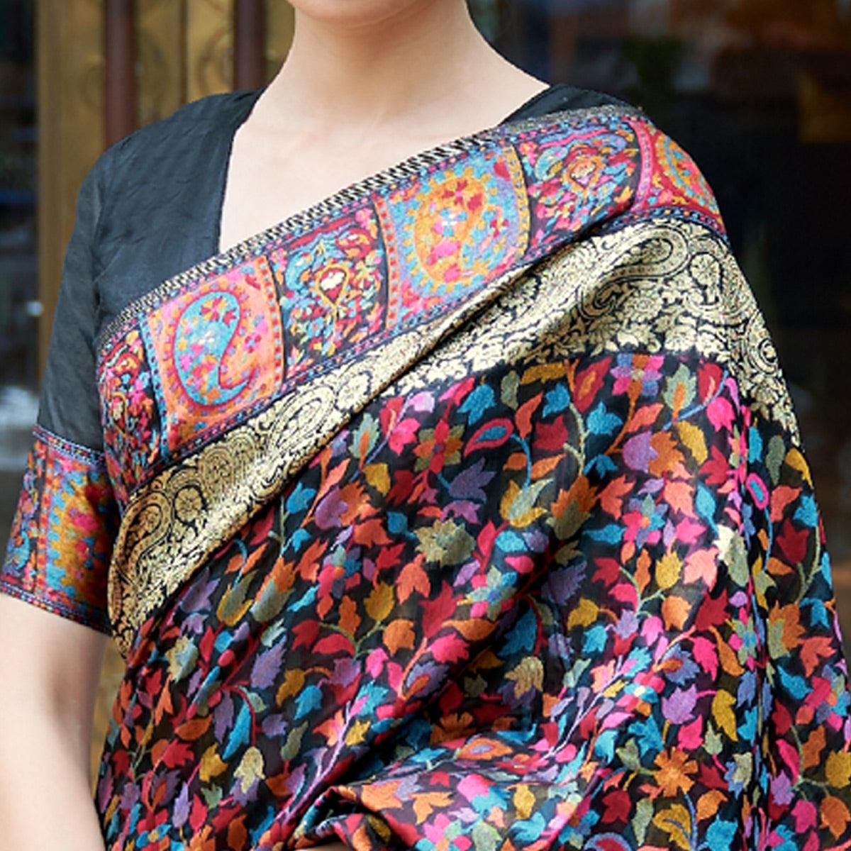 Black Party Wear Woven Chanderi Silk Saree - Peachmode