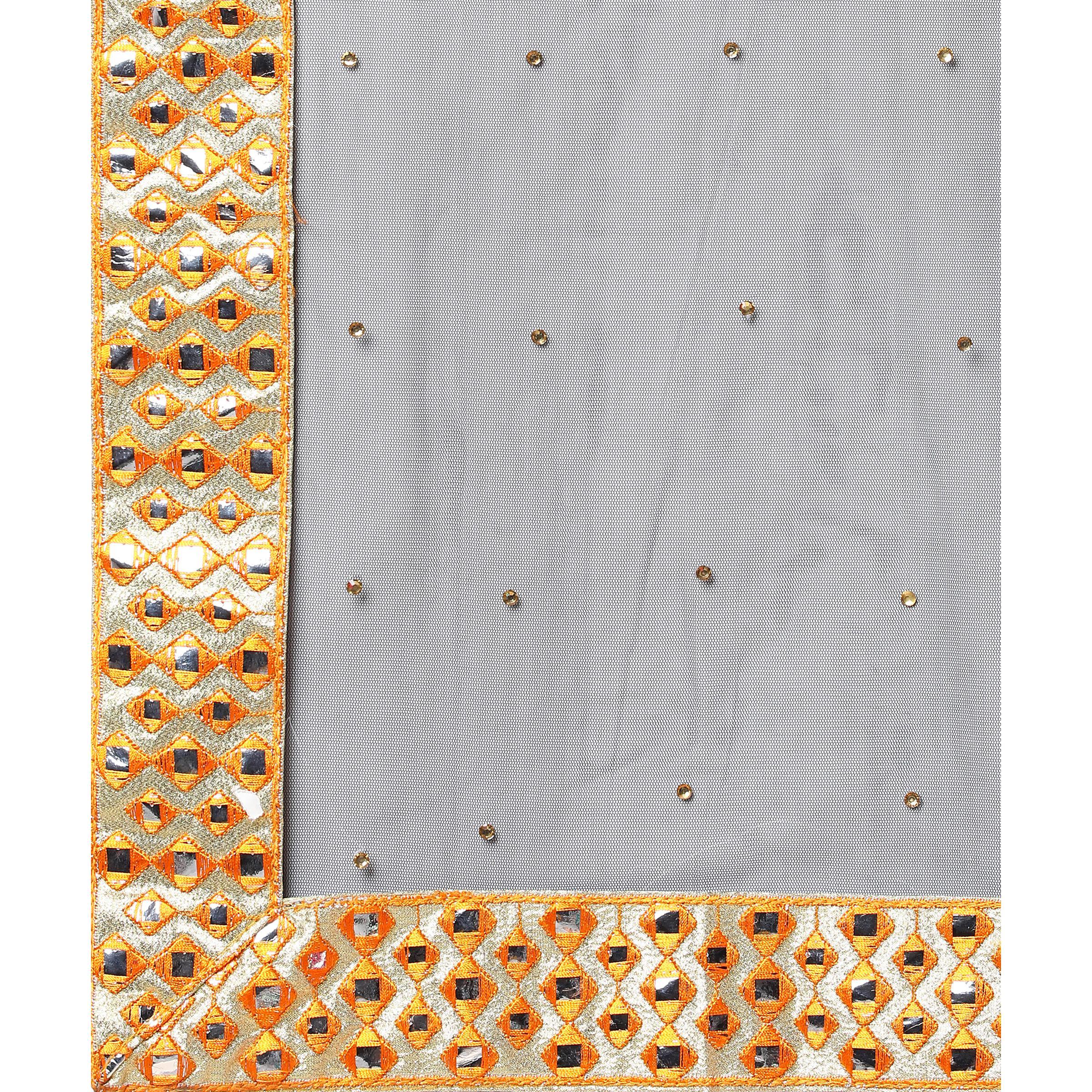 Black Partywear Embroidered & Mirror Work Heavy Soft Net Lehenga - Peachmode