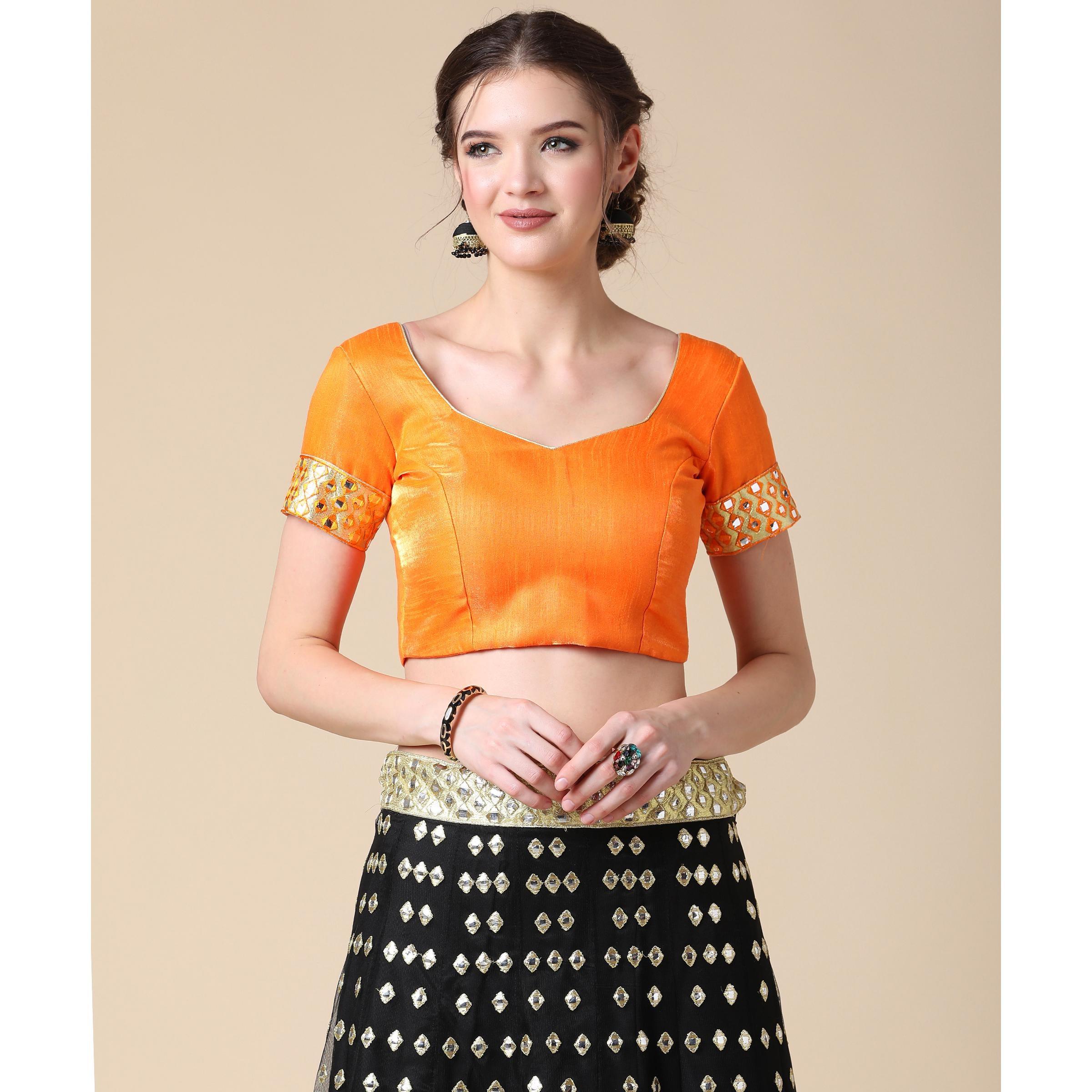 Black Partywear Embroidered & Mirror Work Heavy Soft Net Lehenga - Peachmode