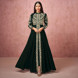Black Partywear Embroidered Georgette Anarkali Suit - Peachmode